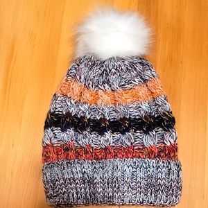 2/$25  NWOT Striped Colorful Fleece Lined Beanie with Pom